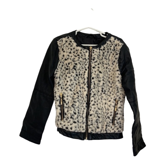 Cherokee Girls Animal Print Faux Leather Jacket Size Small